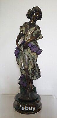 Sculpture femme fleurs 64 cm composite resine style art nouveau dlg moreau