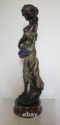 Sculpture femme fleurs 64 cm composite resine style art nouveau dlg moreau