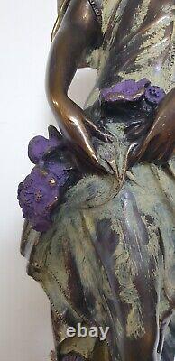 Sculpture femme fleurs 64 cm composite resine style art nouveau dlg moreau