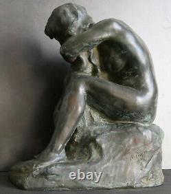 Sculpture statue Finot (1876-1947) Ecole de Nancy Art Nouveau Femme Naïade 1900