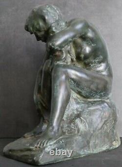 Sculpture statue Finot (1876-1947) Ecole de Nancy Art Nouveau Femme Naïade 1900