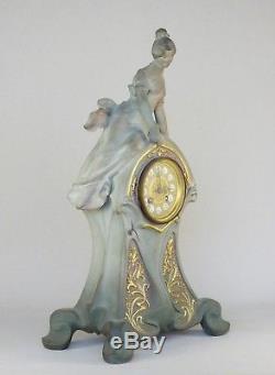 Sculpture statue pendule Art nouveau femme céramique de Charenton