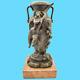 Sculpture Statue Vase En étain Art Nouveau Femme Ailée Socle Marbre Antiquité