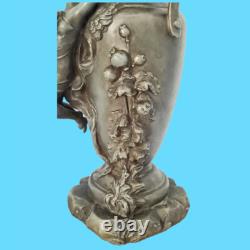 Sculpture statue vase en étain art nouveau femme ailée socle marbre antiquité
