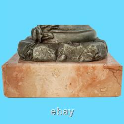 Sculpture statue vase en étain art nouveau femme ailée socle marbre antiquité