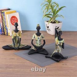 Set De 3 Différent Noir & Doré Yoga Position Femme Statue Poly Résine Figurine