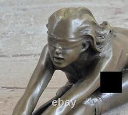 Signé Nu Femme Nue Bronze Sculpture Figurine Statue Érotique Art Nouveau Déco