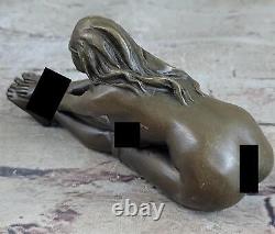 Signé Nu Femme Nue Bronze Sculpture Figurine Statue Érotique Art Nouveau Déco