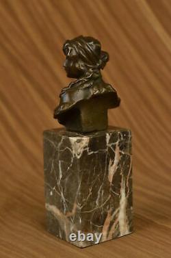Signée Bronze Marbre Base Statue Portrait Buste Femme Fille Art Nouveau Affaire