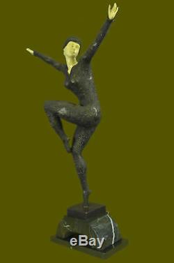Signée Faux-Bone Style Art Nouveau Femmes Bronze Marbre Sculpture Statue