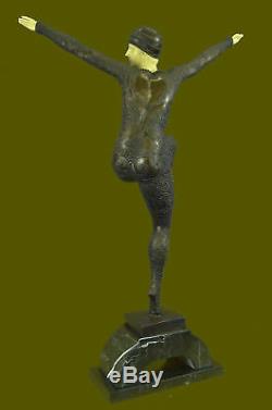 Signée Faux-Bone Style Art Nouveau Femmes Bronze Marbre Sculpture Statue