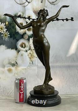 Signée Fonte Style Art Nouveau Nu Femme Bronze Marbre Sculpture Statue Figurine