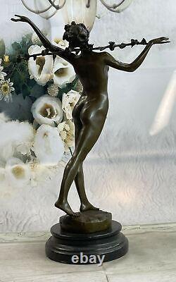Signée Fonte Style Art Nouveau Nu Femme Bronze Marbre Sculpture Statue Figurine