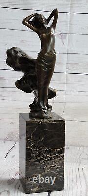 Signée Milo Style Art Nouveau Deco Femme Statue Bronze Figurine Sculpture Ouvre