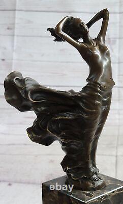 Signée Milo Style Art Nouveau Deco Femme Statue Bronze Figurine Sculpture Ouvre