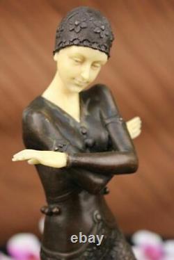 Signée Preiss Style Art Nouveau Croix Bras Femme Bronze Et Figurine Sculpture