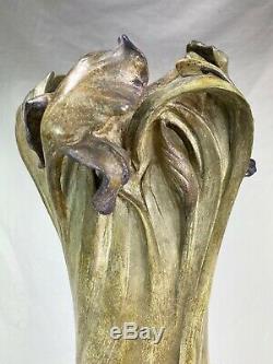 Spl. Grand Vase Art Nouveau Terre Cuite Patinee 1900 Signe Goldscheider Femmes