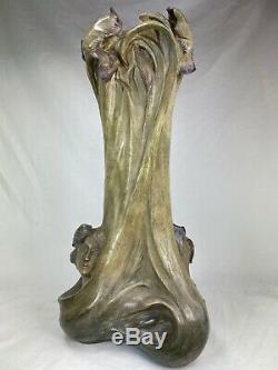Spl. Grand Vase Art Nouveau Terre Cuite Patinee 1900 Signe Goldscheider Femmes