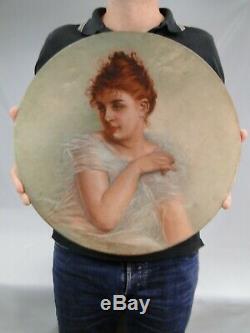 Splendide Grand Plat En Terre Cuite 1900 Peint A La Main Portrait De Femme 1900