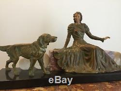 Statue ART NOUVEAU femme & chiens