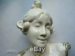 Statue, Sculpture Art Nouveau Jugendstil Buste de Femme en céramique