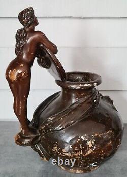 Statue Sculpture Art nouveau femme nue pot jarre terre cuite vase E. Villanis