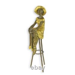 Statue Sculpture Bronze Art Déco Nouveau Femme Assis au Bar DC-23 Moderne