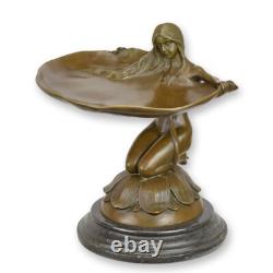 Statue Sculpture Bronze Art Déco Nouveau Femme Plateau Carte BF-10 Moderne