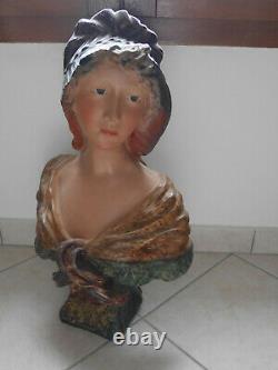 Statue Sculpture Buste de femme Manon Plâtre Art Nouveau C. Jacobs
