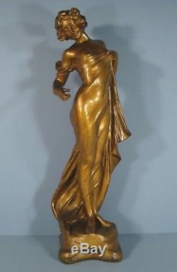 Statue Sculpture En Régule Femme Fleur Style Art Nouveau Signée De Ranieri