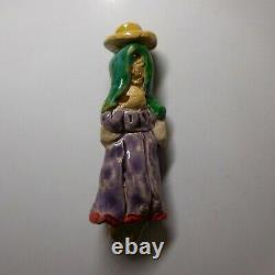 Statue figurine miniature femme Pérou céramique faïence barbotine France N7704