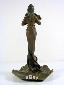 Statuette Art Nouveau Régule à Patine Verte Jeune Femme pas signée
