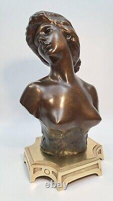 Statuette Bronze Buste Femme Nue Style Art Nouveau Lambaux