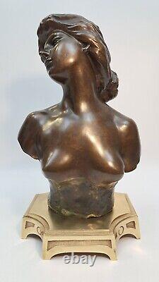 Statuette Bronze Buste Femme Nue Style Art Nouveau Lambaux