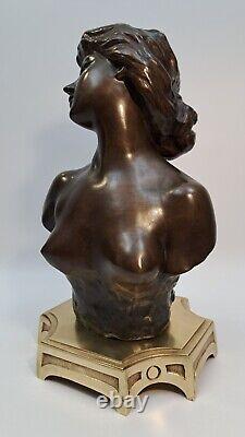 Statuette Bronze Buste Femme Nue Style Art Nouveau Lambaux