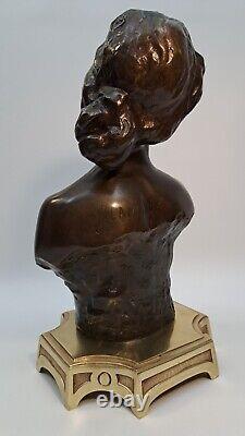 Statuette Bronze Buste Femme Nue Style Art Nouveau Lambaux