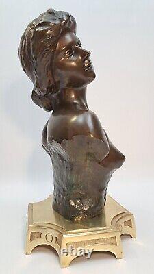 Statuette Bronze Buste Femme Nue Style Art Nouveau Lambaux