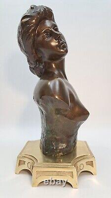 Statuette Bronze Buste Femme Nue Style Art Nouveau Lambaux