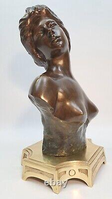 Statuette Bronze Buste Femme Nue Style Art Nouveau Lambaux