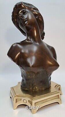 Statuette Bronze Buste Femme Nue Style Art Nouveau Lambaux