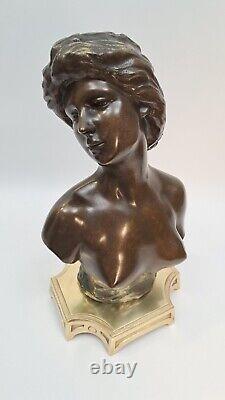 Statuette Bronze Buste Femme Nue Style Art Nouveau Lambaux