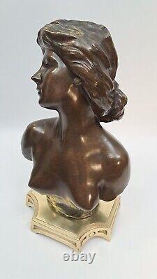 Statuette Bronze Buste Femme Nue Style Art Nouveau Lambaux