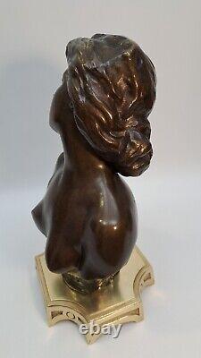 Statuette Bronze Buste Femme Nue Style Art Nouveau Lambaux