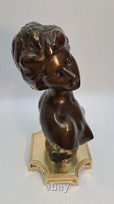 Statuette Bronze Buste Femme Nue Style Art Nouveau Lambaux