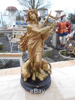 Statuette Femme A La Harpe Epoque Art Nouveau En Regule