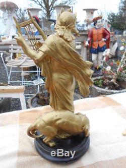 Statuette Femme A La Harpe Epoque Art Nouveau En Regule