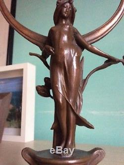 Statuette Femme Art Nouveau Régule Patine Bronze vers 1900 Etat Sup Haut 27 cm