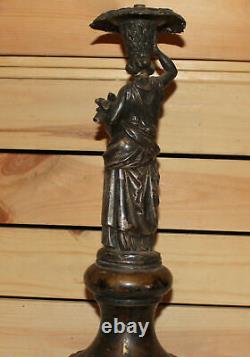 Statuette antique Art Nouveau en laiton plaqué argent faite à la main femme