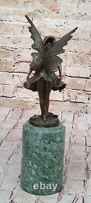 Style Art Nouveau Bronze Fairy Femme Statue Sur Marbre Bass, Sculpture