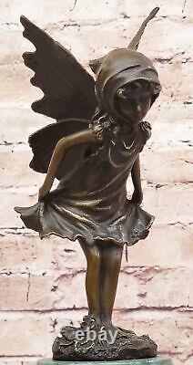 Style Art Nouveau Bronze Fairy Femme Statue Sur Marbre Bass, Sculpture